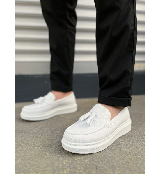 ALC Collection JY154 Blaze Bağcıksız Püsküllü Cilt Erkek Günlük Spor Klasik Ayakkabı CBT - Beyaz