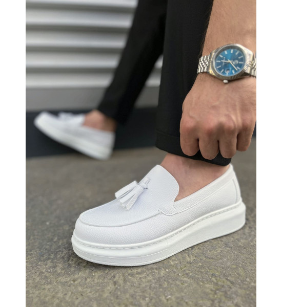 ALC Collection JY154 Blaze Bağcıksız Püsküllü Cilt Erkek Günlük Spor Klasik Ayakkabı CBT - Beyaz