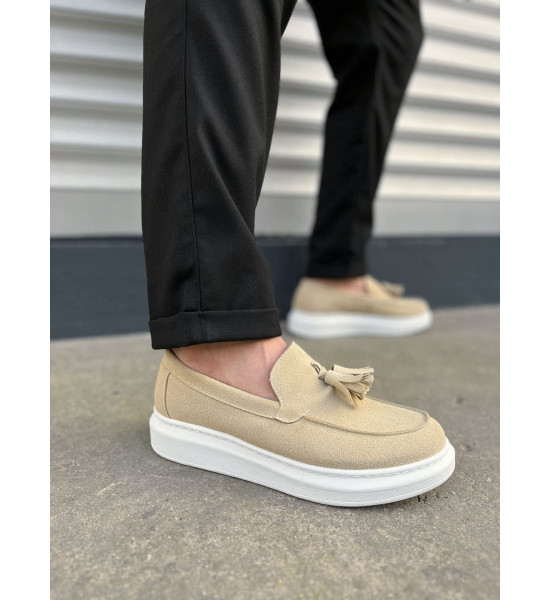 ALC Collection JY154 Blaze Bağcıksız Püsküllü Süet Erkek Günlük Spor Klasik Ayakkabı SBT - Krem