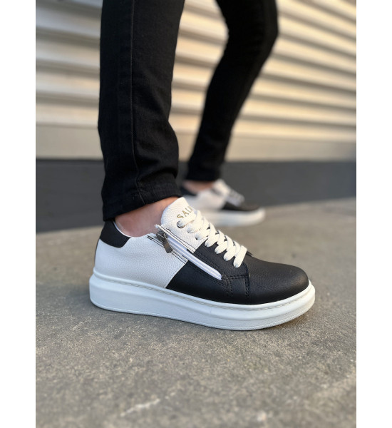 ALC Collection JY155 Warrior Bağcıklı ve Fermuarlı Cilt Erkek Günlük Sneaker Ayakkabı CBT - Beyaz/Siyah