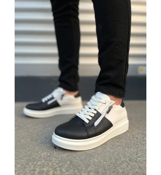 ALC Collection JY155 Warrior Bağcıklı ve Fermuarlı Cilt Erkek Günlük Sneaker Ayakkabı CBT - Beyaz/Siyah