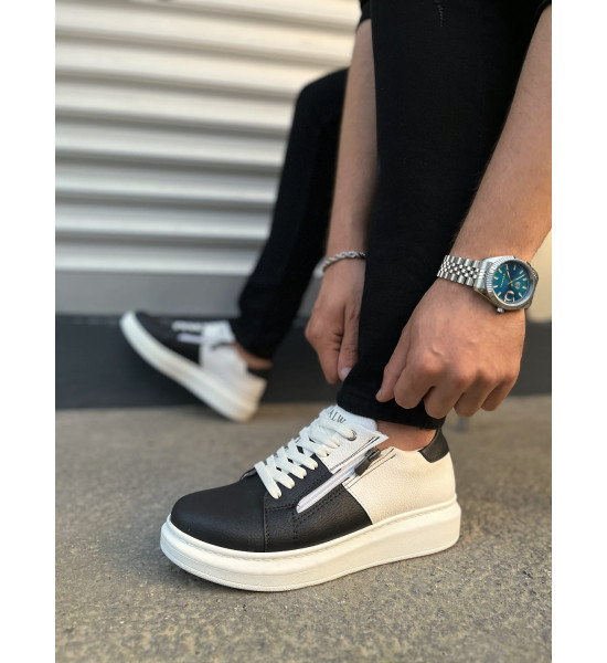 ALC Collection JY155 Warrior Bağcıklı ve Fermuarlı Cilt Erkek Günlük Sneaker Ayakkabı CBT - Beyaz/Siyah