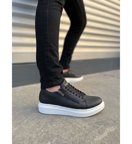 ALC Collection JY155 Warrior Bağcıklı ve Fermuarlı Cilt Erkek Günlük Sneaker Ayakkabı CBT - Siyah