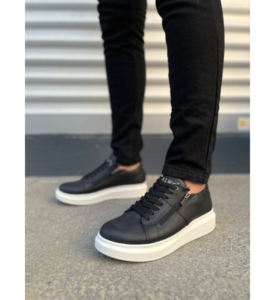 ALC Collection JY155 Warrior Bağcıklı ve Fermuarlı Cilt Erkek Günlük Sneaker Ayakkabı CBT - Siyah