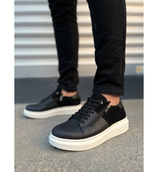 ALC Collection JY155 Warrior Bağcıklı ve Fermuarlı Cilt Süet Erkek Günlük Sneaker Ayakkabı CSBT - Siyah