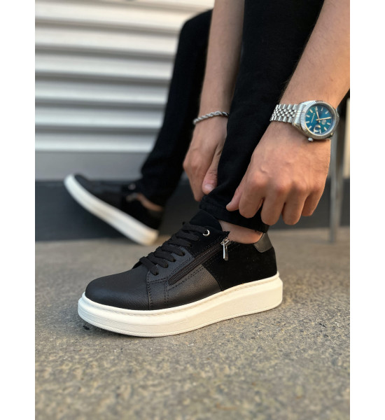 ALC Collection JY155 Warrior Bağcıklı ve Fermuarlı Cilt Süet Erkek Günlük Sneaker Ayakkabı CSBT - Siyah