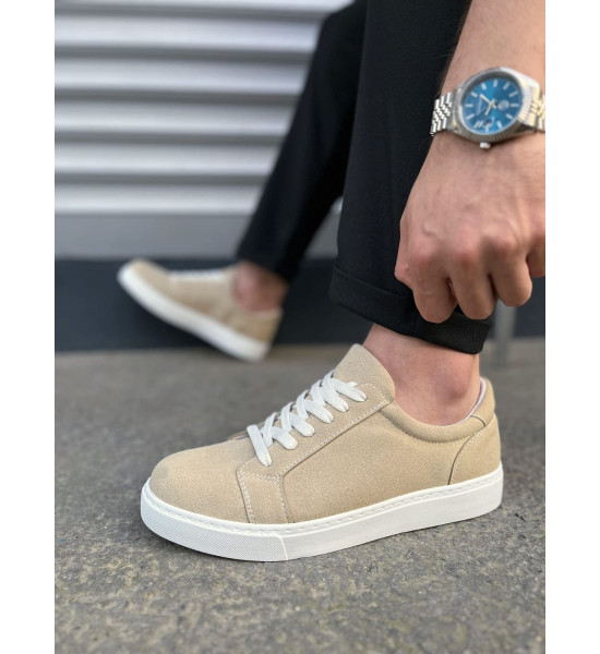ALC Collection JY165 Elite Bağcıklı Süet Erkek Günlük Sneaker Ayakkabı SBT - Krem