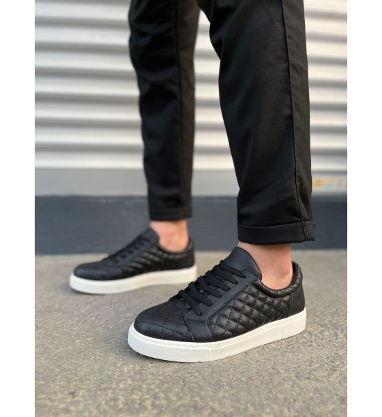 ALC Collection JY166 Prestige Bağcıklı Cilt Kapitone Desenli Erkek Günlük Sneaker Ayakkabı CBT - Siyah