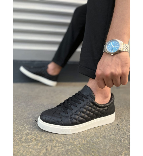 ALC Collection JY166 Prestige Bağcıklı Cilt Kapitone Desenli Erkek Günlük Sneaker Ayakkabı CBT - Siyah