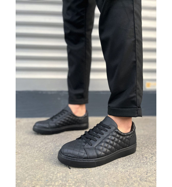ALC Collection JY166 Prestige Bağcıklı Cilt Kapitone Desenli Erkek Günlük Sneaker Ayakkabı CST - Siyah