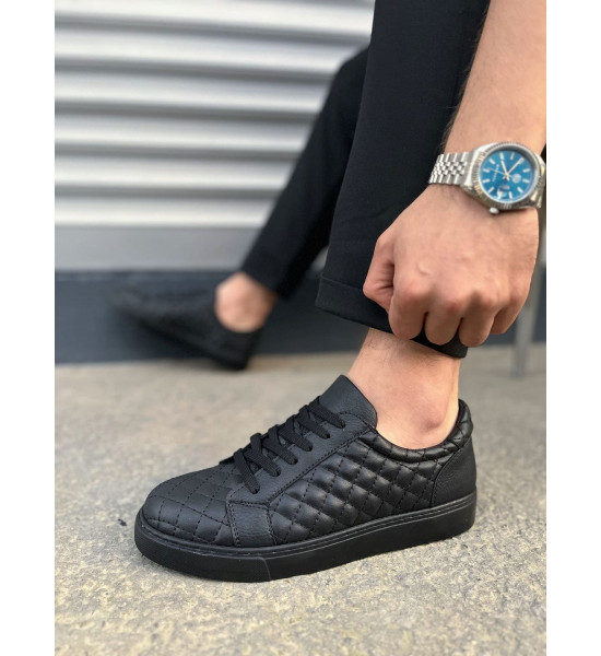 ALC Collection JY166 Prestige Bağcıklı Cilt Kapitone Desenli Erkek Günlük Sneaker Ayakkabı CST - Siyah