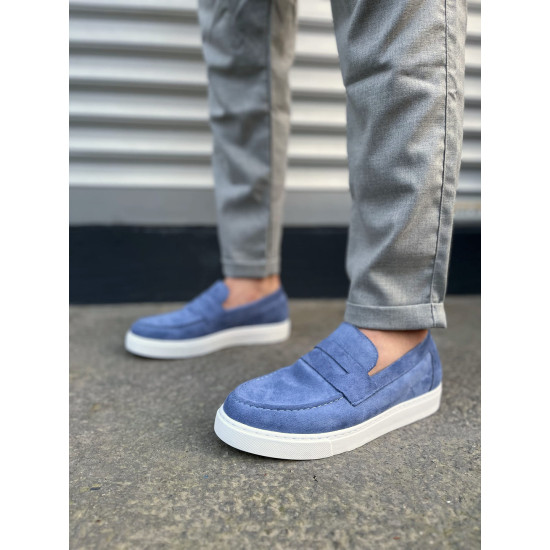 ALC Collection JY180 Estilo X Bağcıksız Süet Erkek Günlük Spor Klasik Ayakkabı SBT - Mavi