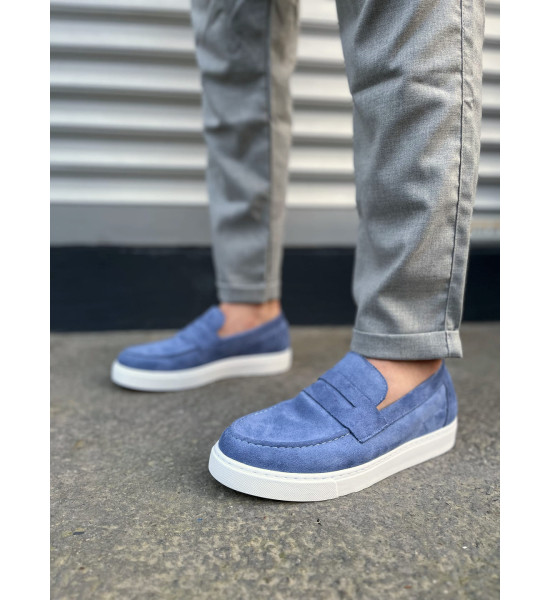 ALC Collection JY180 Estilo X Bağcıksız Süet Erkek Günlük Spor Klasik Ayakkabı SBT - Mavi