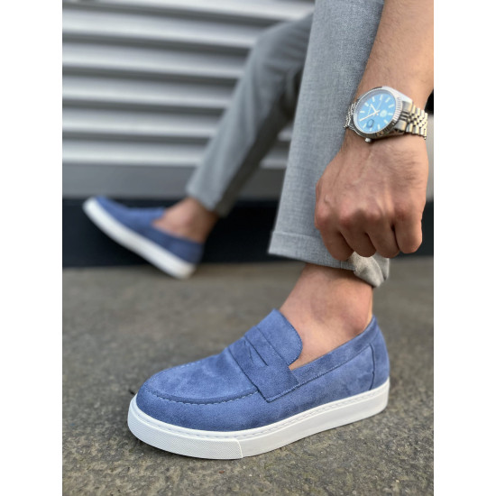 ALC Collection JY180 Estilo X Bağcıksız Süet Erkek Günlük Spor Klasik Ayakkabı SBT - Mavi