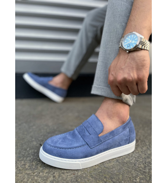 ALC Collection JY180 Estilo X Bağcıksız Süet Erkek Günlük Spor Klasik Ayakkabı SBT - Mavi