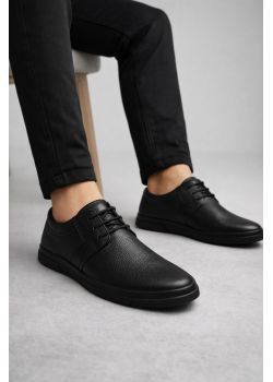 JY1916 Soles Bağcıklı Hakiki Deri Erkek Günlük Klasik Ayakkabı DST - Siyah