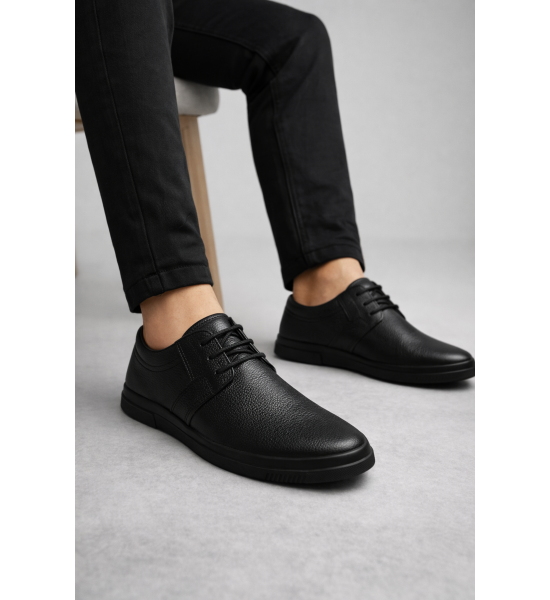 ALC Collection JY1916 Soles Bağcıklı Hakiki Deri Erkek Günlük Klasik Ayakkabı DST - Siyah