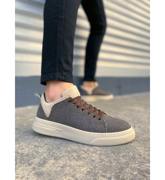 ALC Collection JY204 Flex Bağcıklı Keten Kumaş Erkek Günlük Sneaker Ayakkabı KKT - Kahverengi/Krem