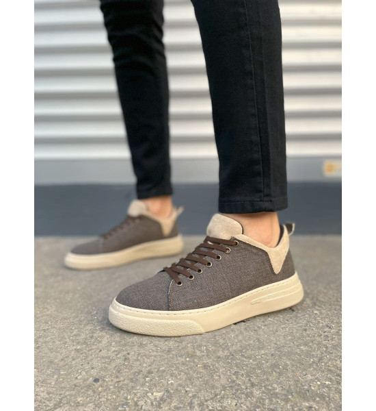 ALC Collection JY204 Flex Bağcıklı Keten Kumaş Erkek Günlük Sneaker Ayakkabı KKT - Kahverengi/Krem