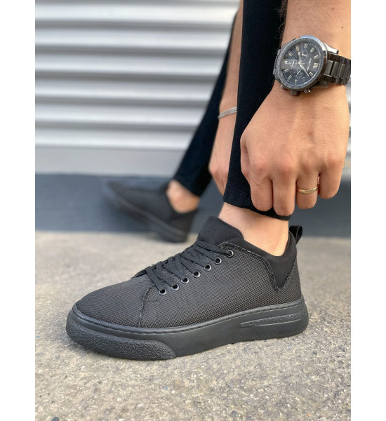 ALC Collection JY204 Flex Bağcıklı Keten Kumaş Erkek Günlük Sneaker Ayakkabı KST - Siyah