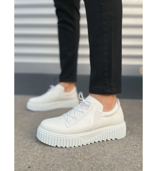 ALC Collection JY502 Bold Bağcıklı Cilt Erkek Günlük Sneaker Ayakkabı CBT - Beyaz