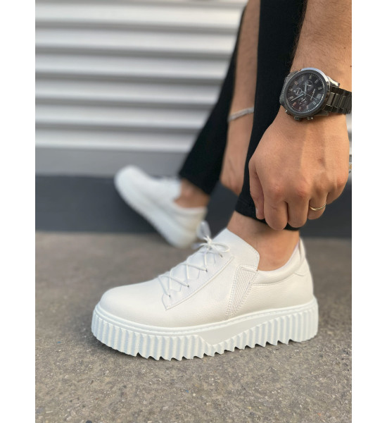 ALC Collection JY502 Bold Bağcıklı Cilt Erkek Günlük Sneaker Ayakkabı CBT - Beyaz