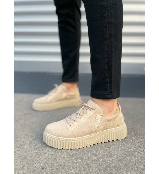 ALC Collection JY502 Bold Bağcıklı Süet Erkek Günlük Sneaker Ayakkabı SKT - Krem