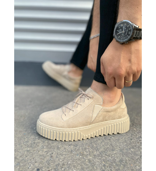 ALC Collection JY502 Bold Bağcıklı Süet Erkek Günlük Sneaker Ayakkabı SKT - Krem