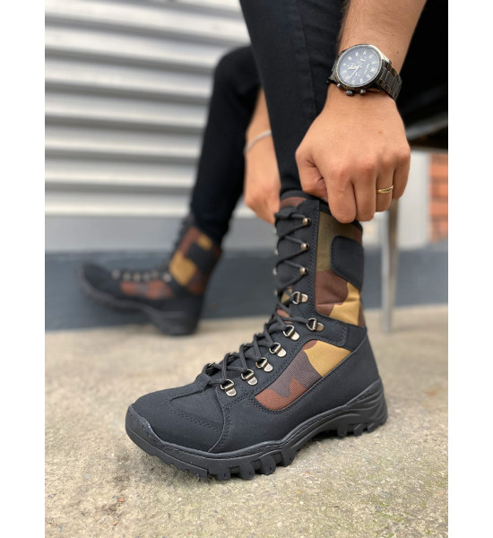 ALC Collection JY999 Strike Bağcıklı Ortopedik Taban Günlük Cilt Erkek Askeri Postal Bot CST Siyah/Haki