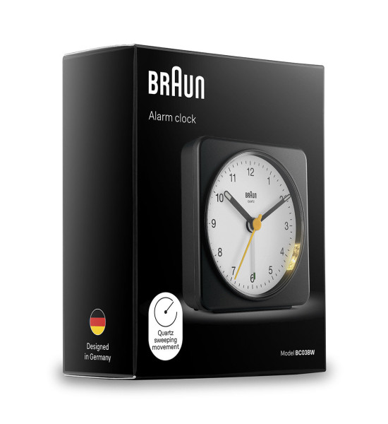 BRAUN BRAUN BC03BW SİYAH-BEYAZ KLASİK SEYAHAT ANALOG ALARMLI MASA SAATİ