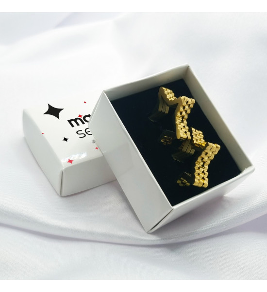 ALC Collection Yıldız Tasarım Çık Parlak Altın Renk Orijinal Çelik Kadın Küpesi