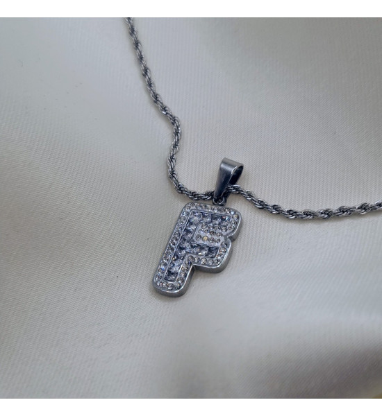 ALC Collection F Harfli Zirkon Taşlı Şık Tasarım Çelik Kadın Kolyesi (Gümüş)