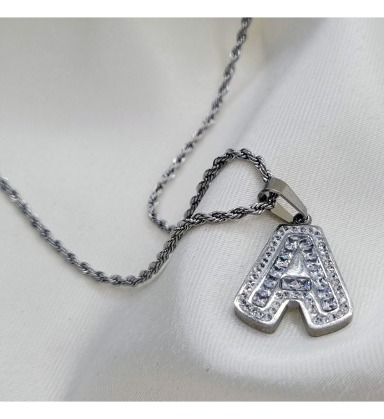 ALC Collection Zirkon Taşlı A Harfli Orijinal Çelik Kadın Kolye (Gümüş)