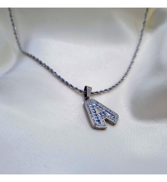 ALC Collection Zirkon Taşlı A Harfli Orijinal Çelik Kadın Kolye (Gümüş)