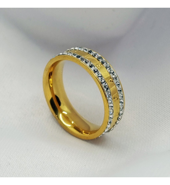 ALC Collection Zirkon Detaylı Çelik Altın Renk Çelik Yüzük