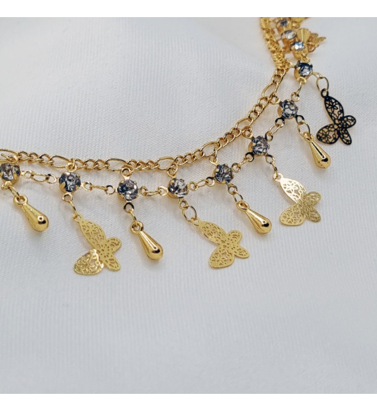 ALC Collection Kelebek Desen Gold Tasarım Zirkon Taşlı Rodyum Halhal
