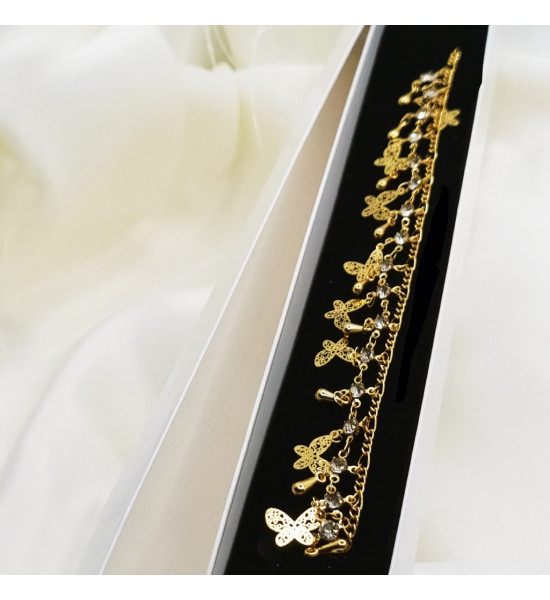 ALC Collection Kelebek Desen Gold Tasarım Zirkon Taşlı Rodyum Halhal