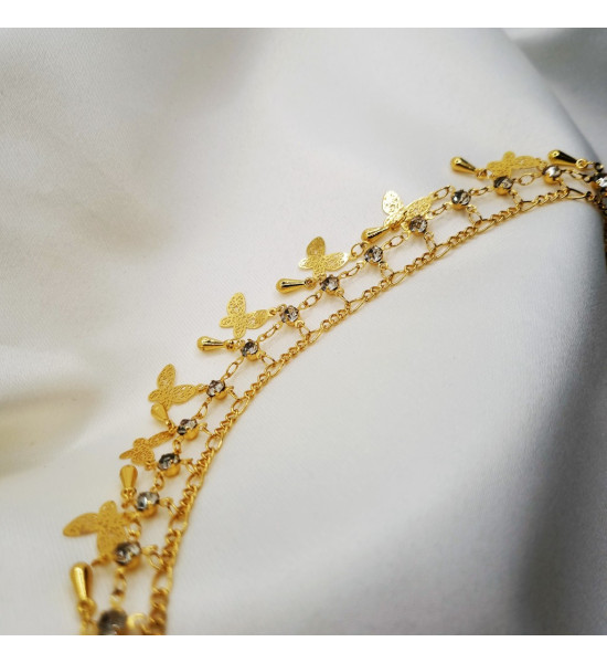 ALC Collection Kelebek Desen Gold Tasarım Zirkon Taşlı Rodyum Halhal