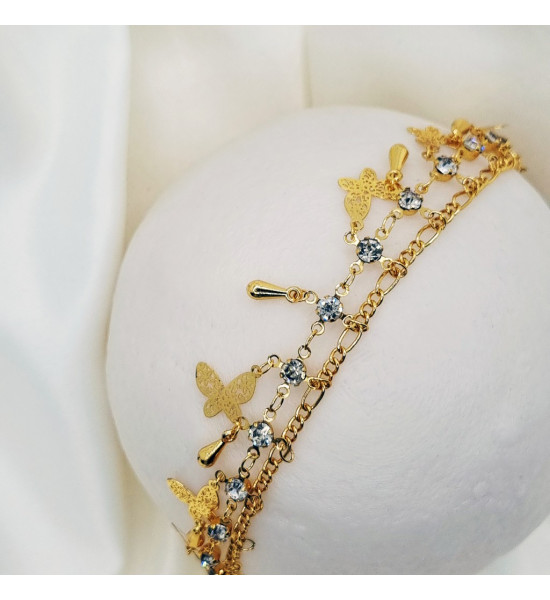 ALC Collection Kelebek Desen Gold Tasarım Zirkon Taşlı Rodyum Halhal