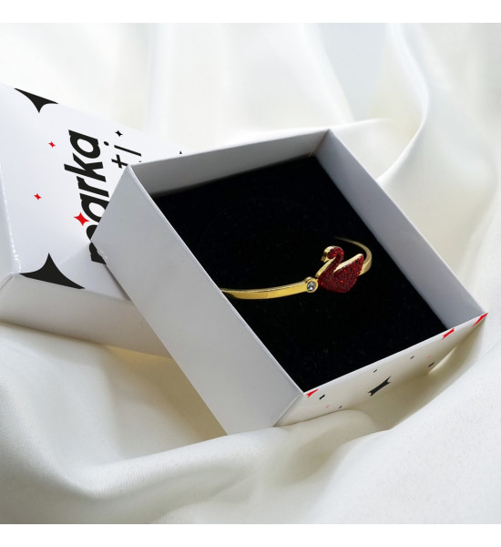 ALC Collection Kırmızı Flamingo Tasarım Zirkon Desenli Gold Renk Kelepçe Çelik Bileklik