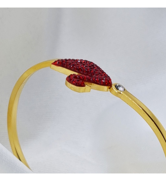 ALC Collection Kırmızı Flamingo Tasarım Zirkon Desenli Gold Renk Kelepçe Çelik Bileklik