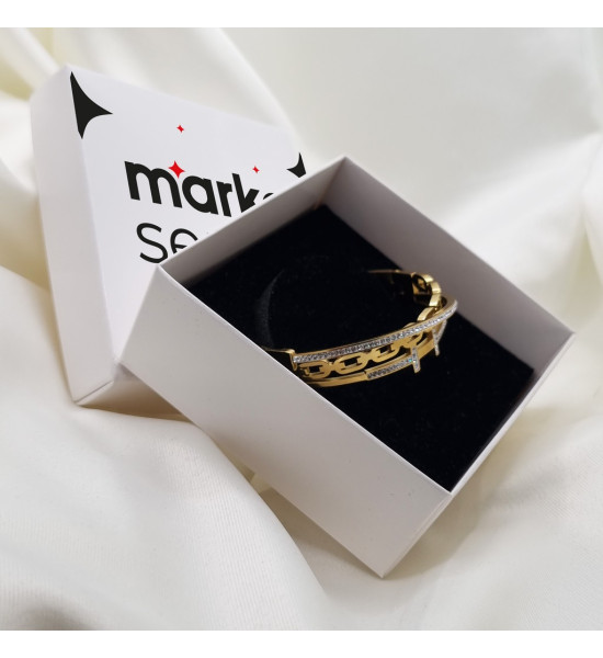 ALC Collection Zirkon Tasarım Desenli Altın Kaplama Kelepçe Çelik Bileklik