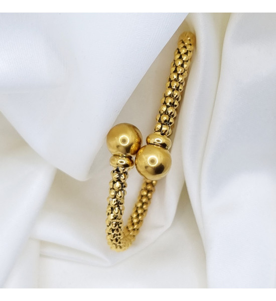 ALC Collection Altın Renkli Halat Desenli Ve Bilyeli Vintage Temalı Kelepçe Çelik Bileklik