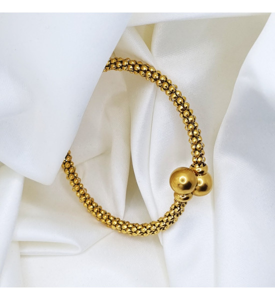 ALC Collection Altın Renkli Halat Desenli Ve Bilyeli Vintage Temalı Kelepçe Çelik Bileklik