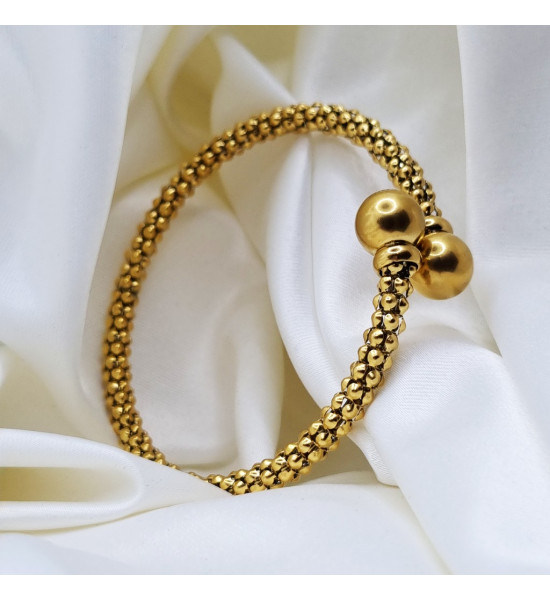 ALC Collection Altın Renkli Halat Desenli Ve Bilyeli Vintage Temalı Kelepçe Çelik Bileklik