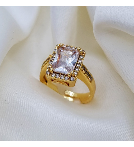 ALC Collection Dev Taşlı Altın Renkli Tasarım Zirkon Baget Yüzük