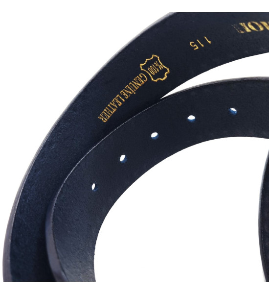 ALC Collection Klasik Lacivert Dikiş Desenli, 3,8 cm Gümüş Tokalı, Deri Kemer