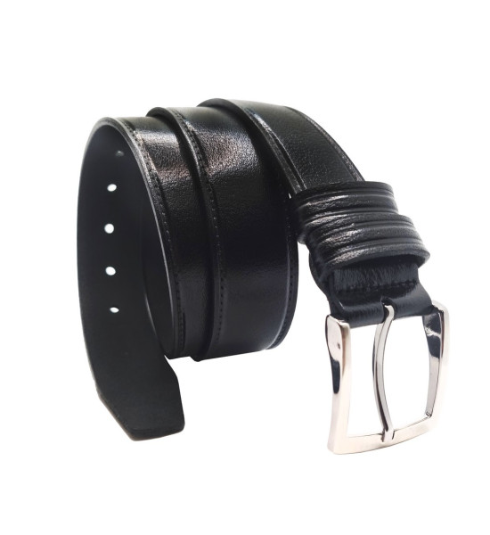 ALC Collection Siyah Dikiş Desenli Orijinal Manda Derisi 3,8 cm Erkek Deri Kemer