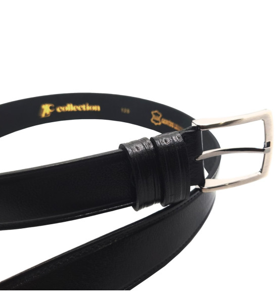 ALC Collection Siyah Dikiş Desenli Orijinal Manda Derisi 3,8 cm Erkek Deri Kemer