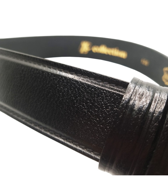 ALC Collection Siyah Dikiş Desenli Orijinal Manda Derisi 3,8 cm Erkek Deri Kemer